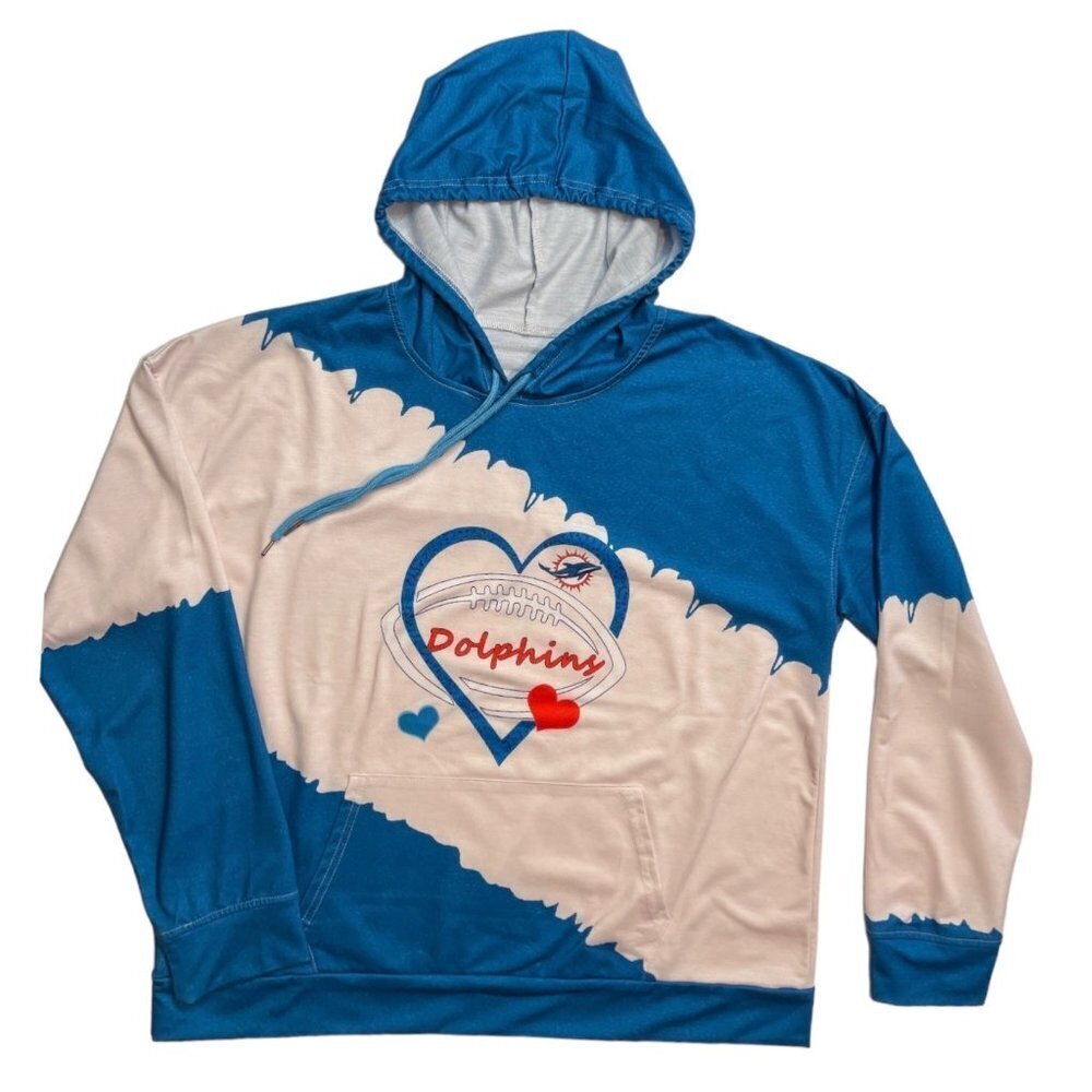 DOLPHINS Graphic Hoodie Women's Bust 45"-46" Lightweight Long Sleeve Blue‎ White